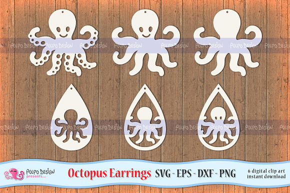 Octopus Earrings SVG, Eps, Dxf, Png in Objects - product preview 1