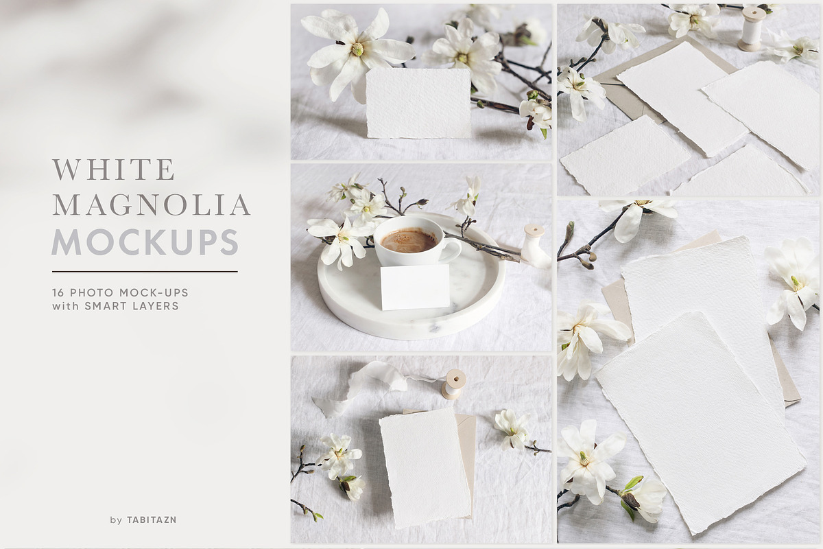 White magnolia wedding photo mockups in Print Mockups - product preview 8