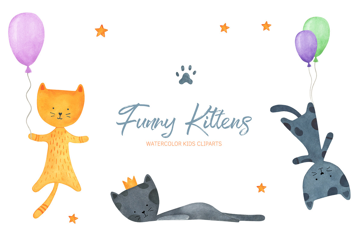 Watercolor Funny Kittens in Objects - product preview 8