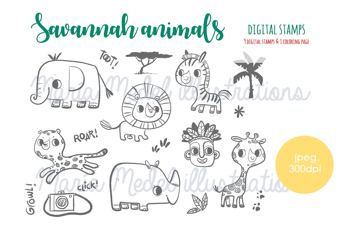 savannah animals set in Illustrations - product preview 8