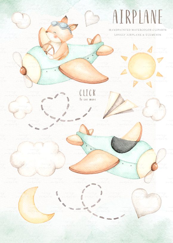 Airplane Watercolor Clip Arts in Illustrations - product preview 1