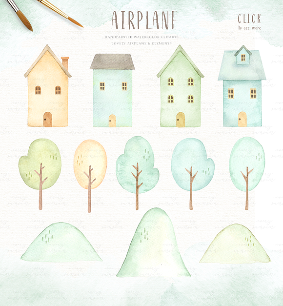 Airplane Watercolor Clip Arts in Illustrations - product preview 2