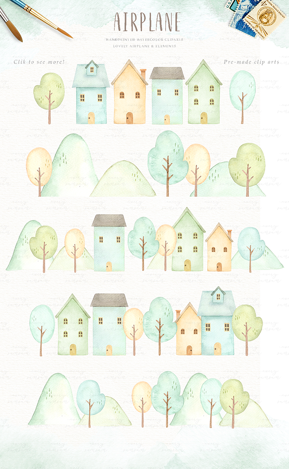 Airplane Watercolor Clip Arts in Illustrations - product preview 3
