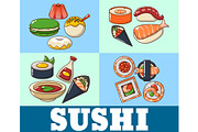 Sushi concept banner, cartoon style