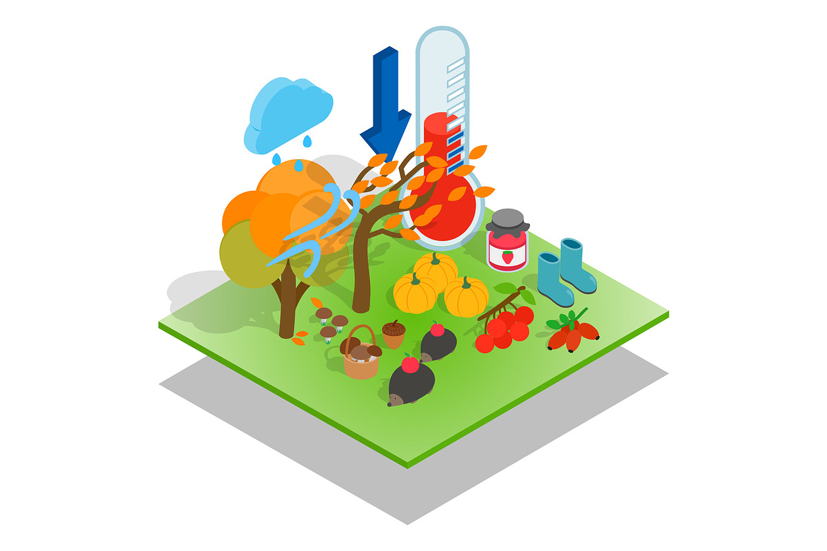 Fall concept banner, isometric style in Illustrations - product preview 8