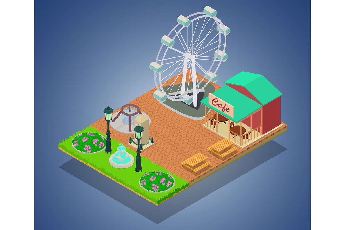 Theme park concept banner, isometric in Illustrations - product preview 8