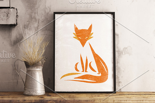 Red fox sits illustration.