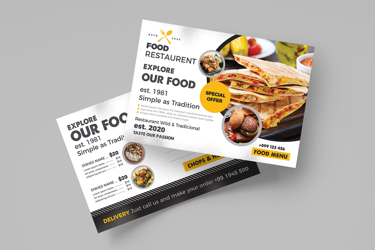 Restaurant Menu Postcard in Postcard Templates - product preview 8