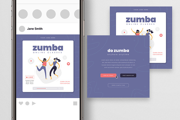 Zumba Online Class Flyer Set in Instagram Templates - product preview 1
