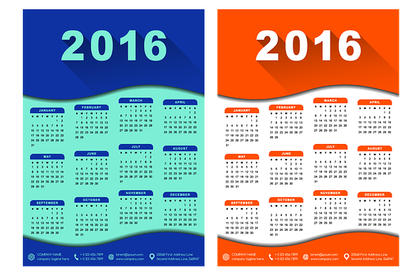Calendar 2016 customizable template in Objects - product preview 1