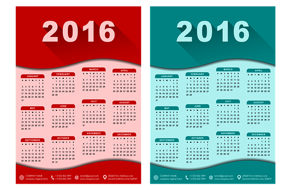 Calendar 2016 customizable template in Objects - product preview 2