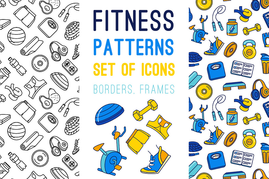 Sport fitness seamless icons pattern in Patterns - product preview 8