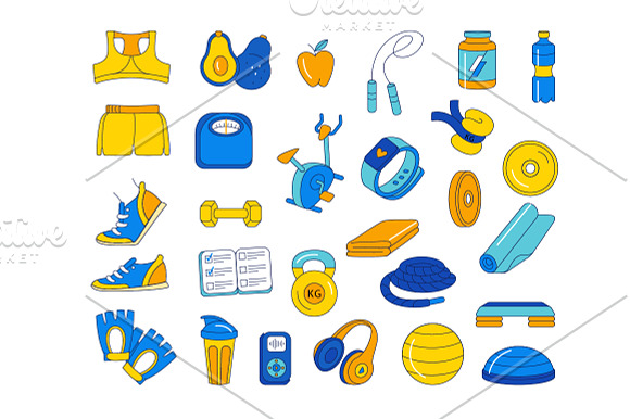 Sport fitness seamless icons pattern in Patterns - product preview 1