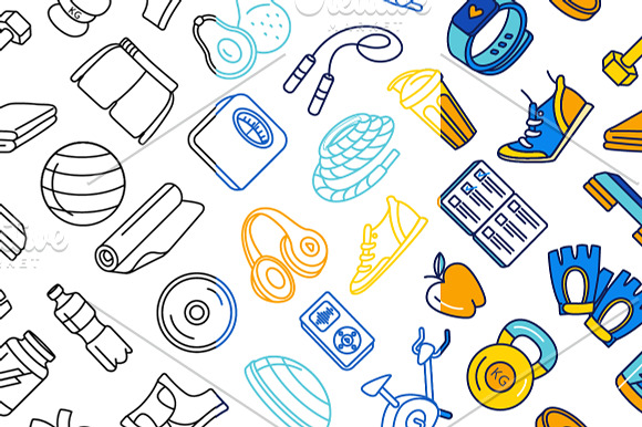 Sport fitness seamless icons pattern in Patterns - product preview 2