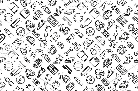 Sport fitness seamless icons pattern in Patterns - product preview 4