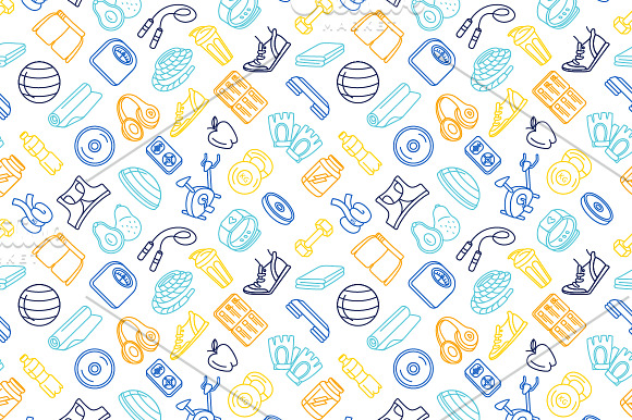 Sport fitness seamless icons pattern in Patterns - product preview 5