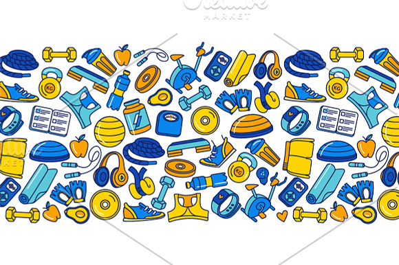Sport fitness seamless icons pattern in Patterns - product preview 7