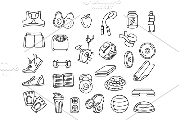Sport fitness seamless icons pattern in Patterns - product preview 9