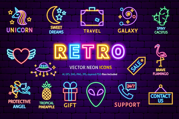 Custom Retro Neon Icons