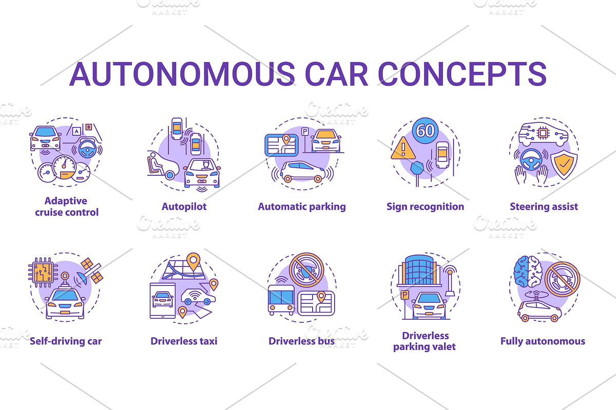 Autonomous car concept icons set in Icons - product preview 8