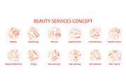 Beauty services concept icons set