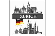 Zurich City skyline black and white