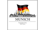 Munich City skyline black and white