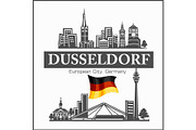 Dusseldorf City skyline black and