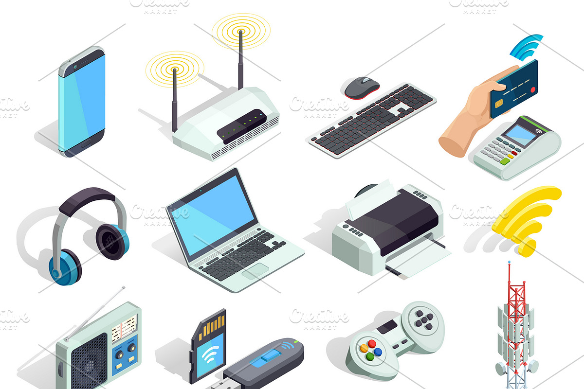 Wireless connection devices set in Icons - product preview 8