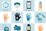 NFC technology icons set