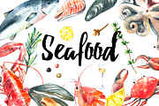 Watercolor seafood set.
