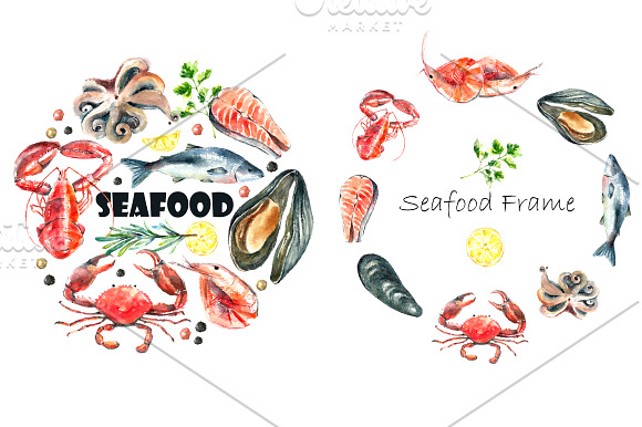 Watercolor seafood set. in Illustrations - product preview 2