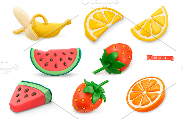 Strawberry, watermelon, lemon orange