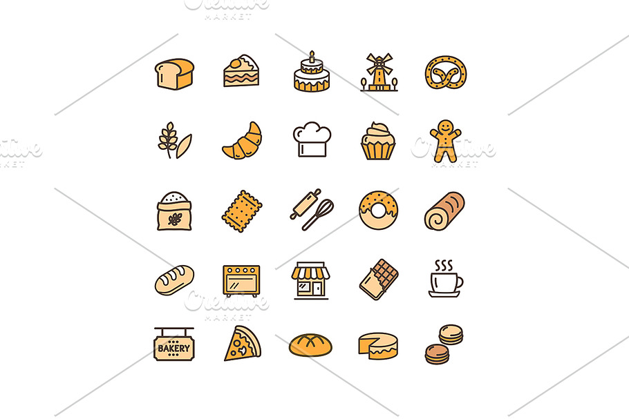 Bakery Thin Line Icon Set. Vector in Icons - product preview 8