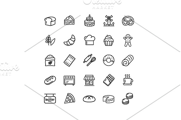 Bakery Thin Line Icon Set. Vector in Icons - product preview 1