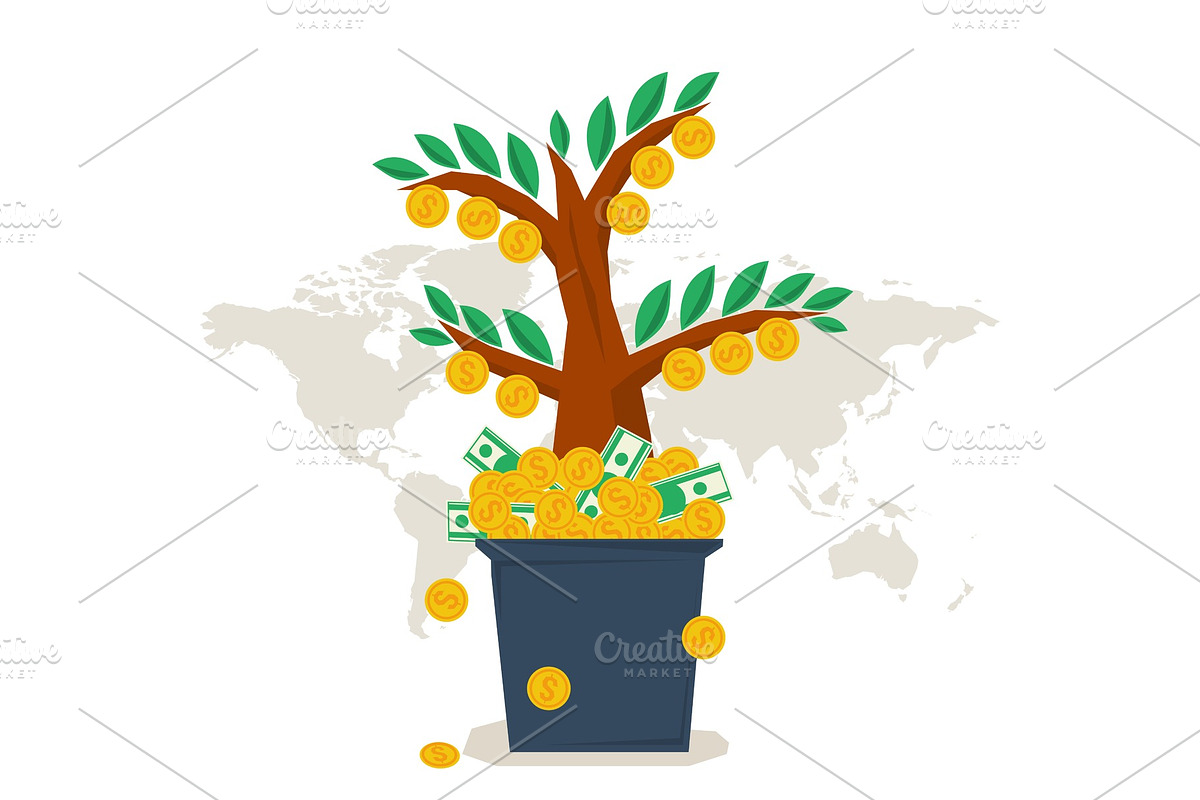 Vector flat money tree in Objects - product preview 8