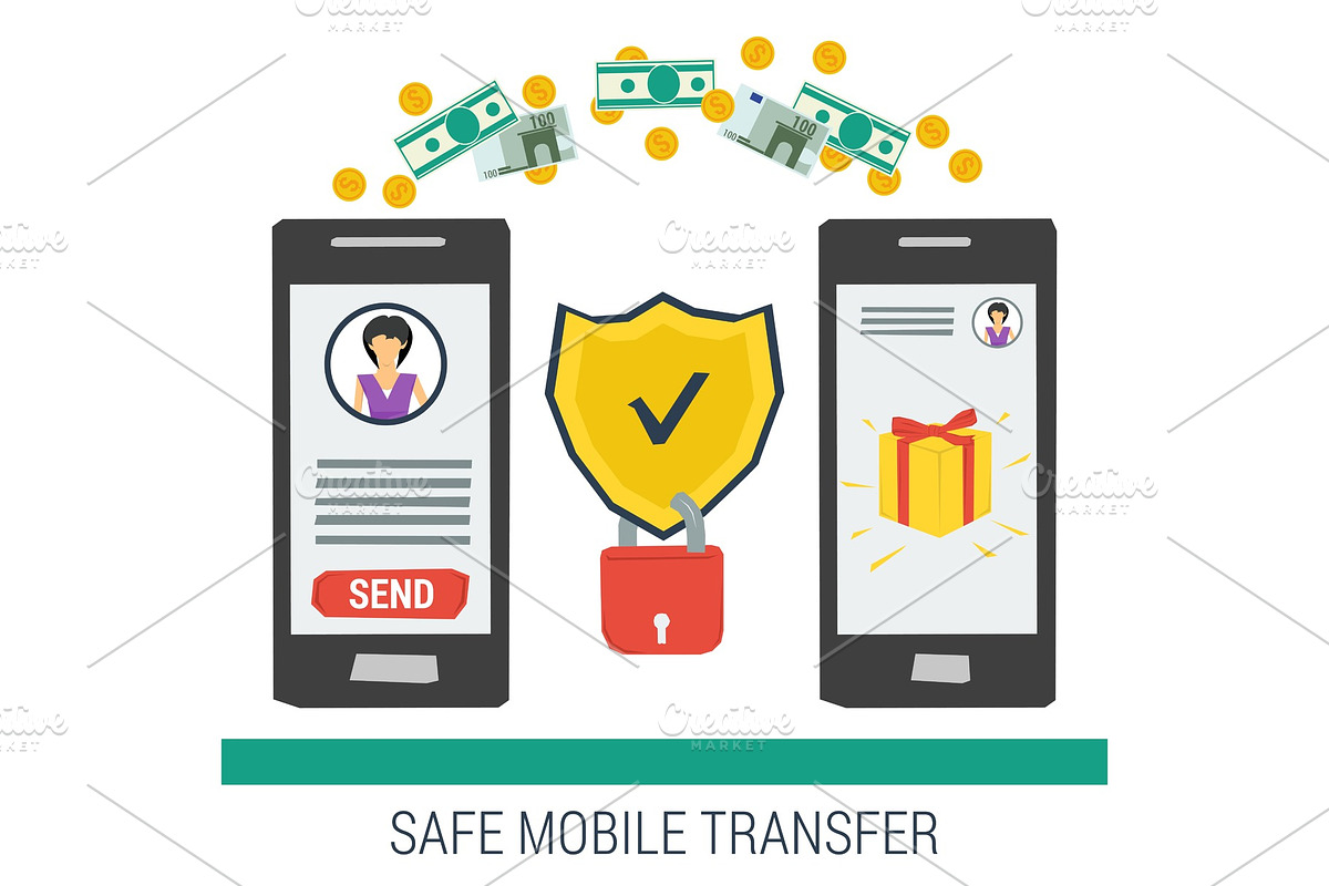 Safe mobile money transfering in Illustrations - product preview 8