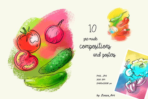 Watercolor handcrafted vegetables in Illustrations - product preview 3