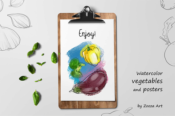 Watercolor handcrafted vegetables in Illustrations - product preview 4