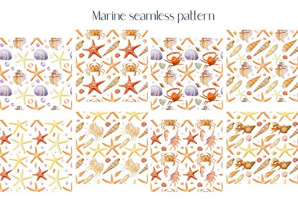 Watercolor starfish, shells, crabs in Illustrations - product preview 7