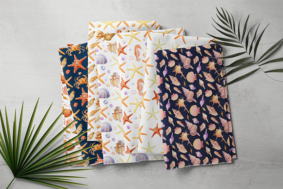 Watercolor starfish, shells, crabs in Illustrations - product preview 9