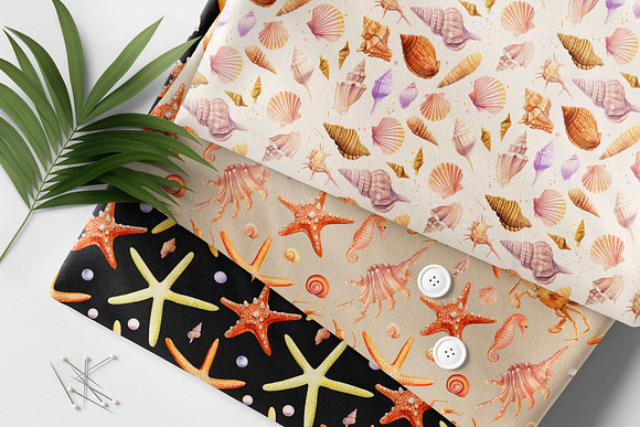 Watercolor starfish, shells, crabs in Illustrations - product preview 10