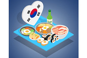 Korea food concept banner, isometric
