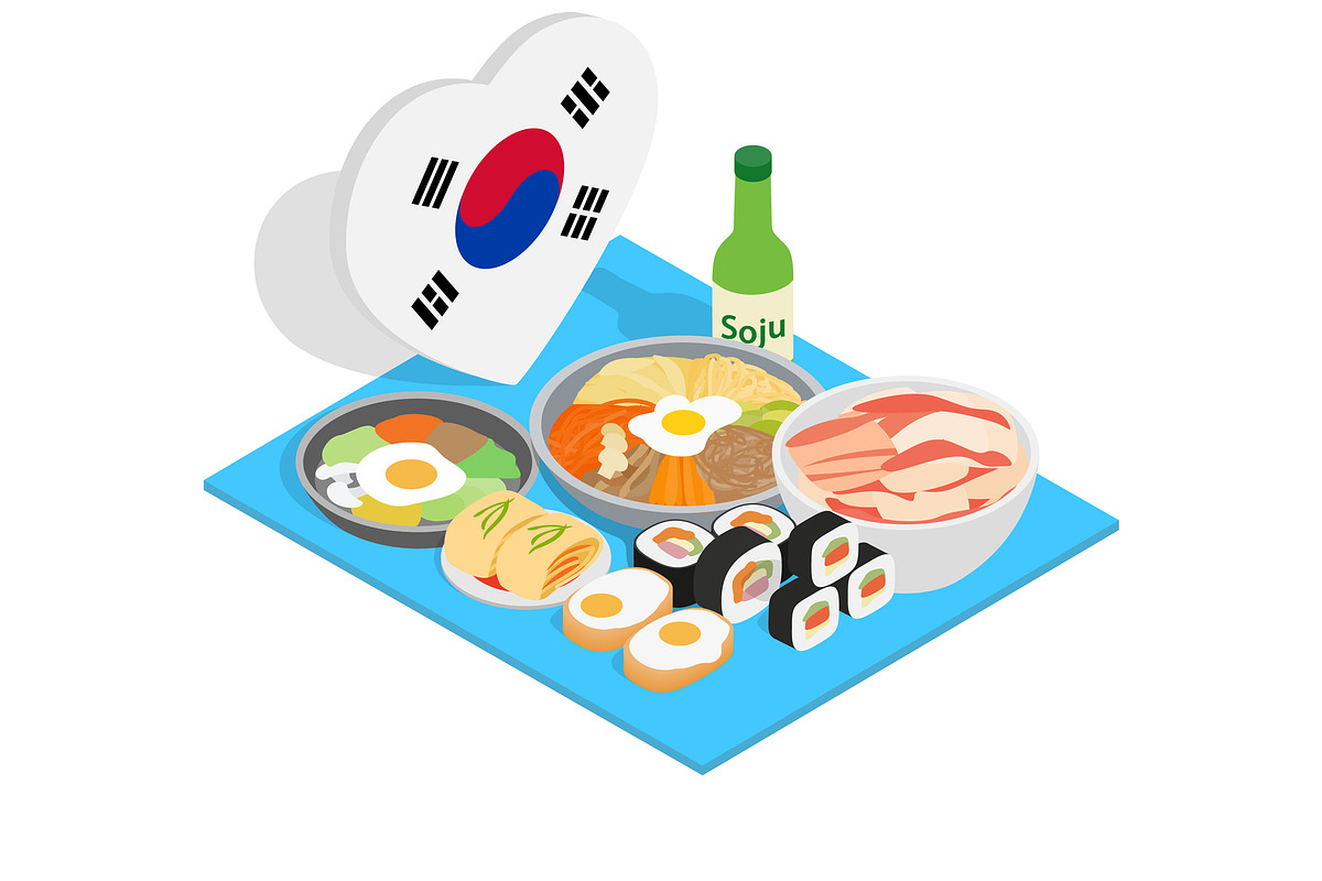 Korea food concept banner, isometric in Illustrations - product preview 8