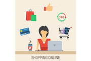 Woman with laptop shopping online