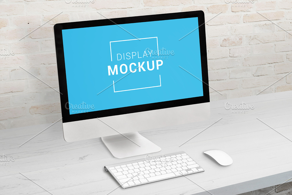 iMac display mockup on office desk in Mockup Templates - product preview 8