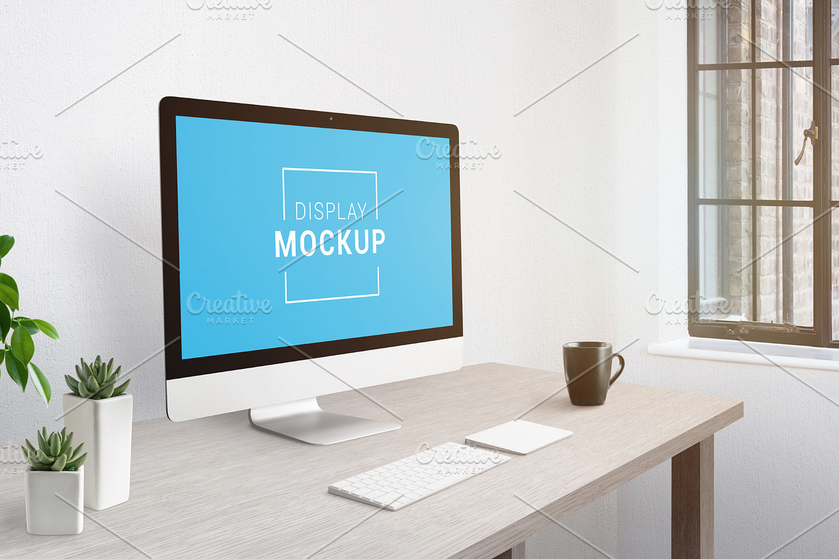 iMac mockup on office desk in Mockup Templates - product preview 8
