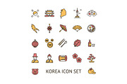 Korea Color Thin Line Icon Set.