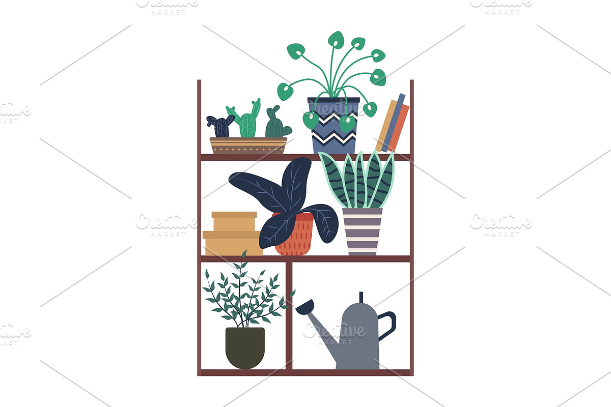Houseplants Standing on Shelf with in Illustrations - product preview 8