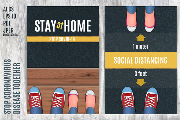 Stay Home & Social Distancing poster